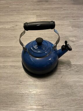 Le Creuset Blue Whistling Tea Kettle with Black Handle